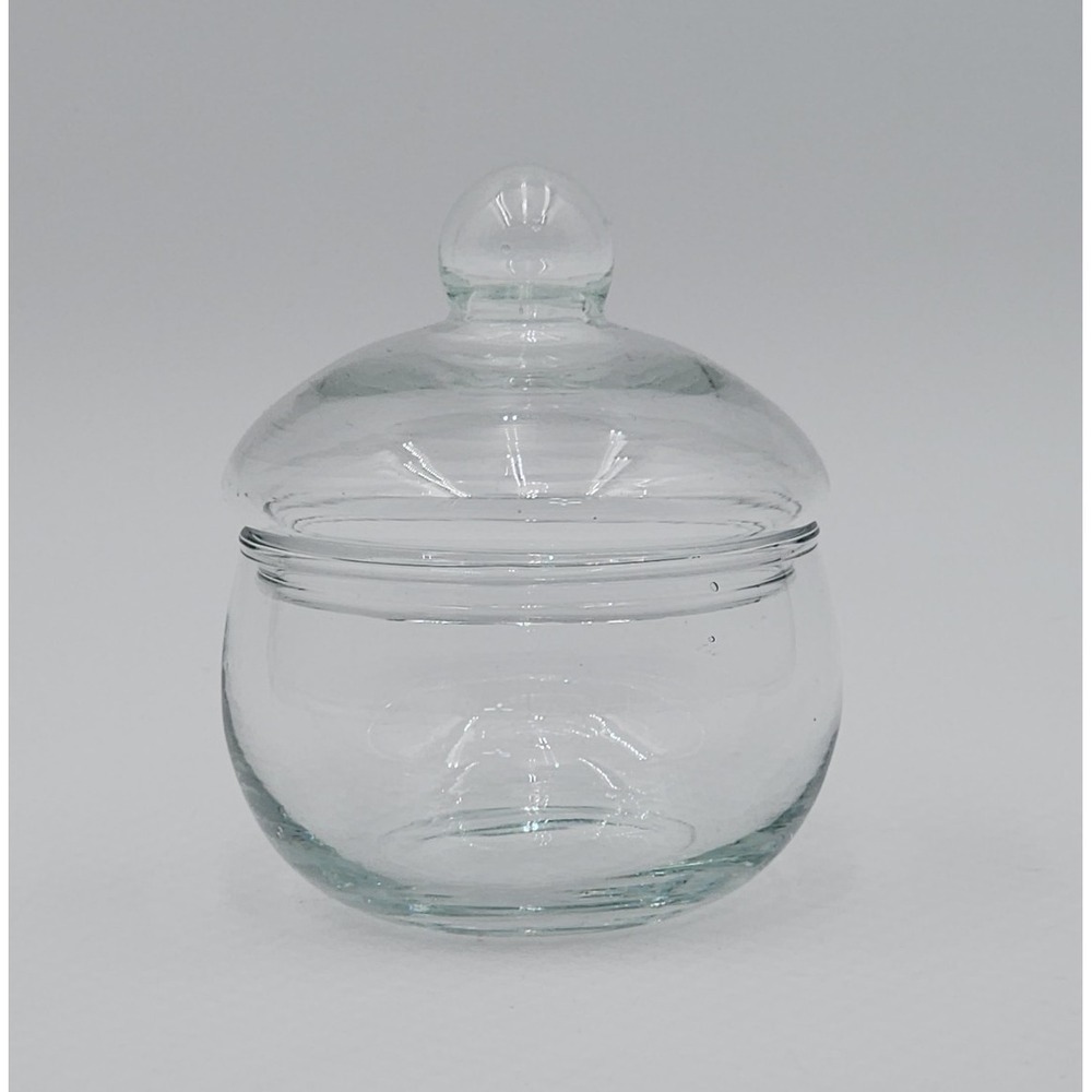 Clear Glass Candy Dish with Lid Round Covered Jar Knob Handle Trinket Bowl